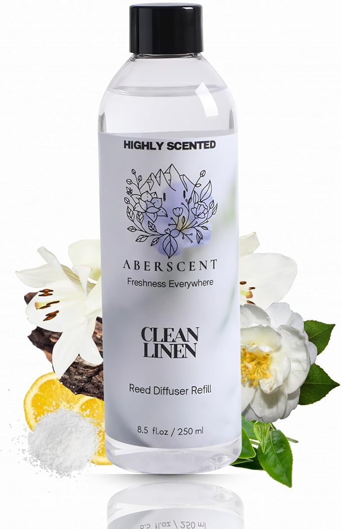 Clean Linen Aberscent Premium Reed Diffuser Oil Refill (8.5 Fl Oz/250ml) – Long-Lasting Fragrance Oil for Home, Office & Spa – Relaxing Scent, Luxury Hotel-Style Aroma