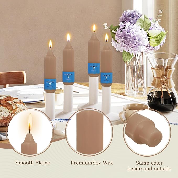 Smokeless Candlesticks Short Taper Candle,Unscented 5 Inches Brown Candle Sticks Dripless Tapered Candles for Home Décor Weddings Seasons Gifts