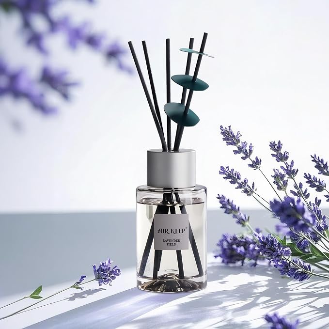 Airkeep Reed Diffuser/Grey Reed Diffuser Set/6.7 oz(200ml)/Lavender Field Oil Diffuser & Reed Diffuser Sticks/Home Decor & Office Decor, Fragrance and Gifts
