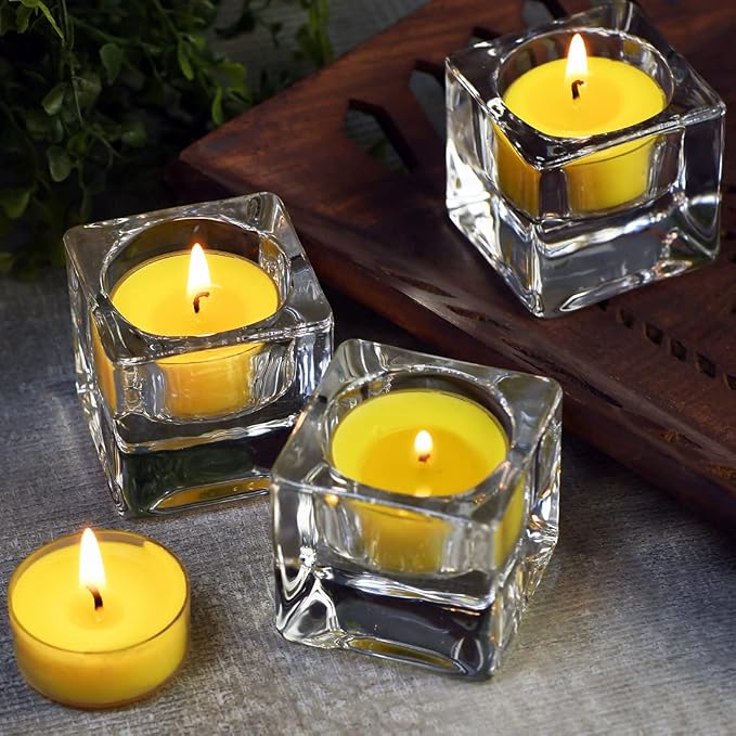DEYBBY Natural Lemon Scented Soy Wax Tealight Candles Bulk, Aromatherapy Luxury Tea Candle Set of 24-4 Hour Burning Great Gift