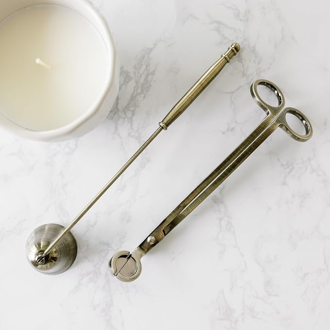 Airy Abode Candle Snuffer and Wick Trimmer Set, Bell Snuffer Gift Box, Stainless Steel Candle Care Accessory for Home Decor, Brushed Gold