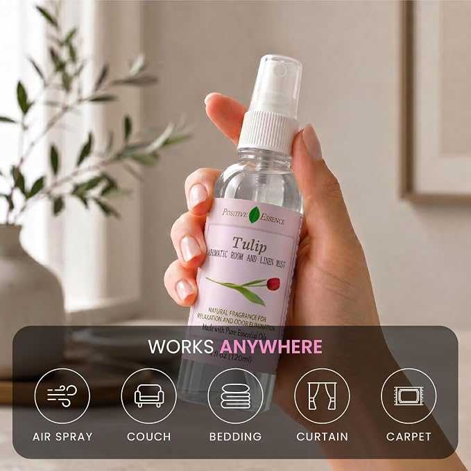 Tulip Linen & Room Spray, Natural Aromatic Bathroom Spray Made with Pure Essential Oils, Home Fragrance for Relaxation and Odor