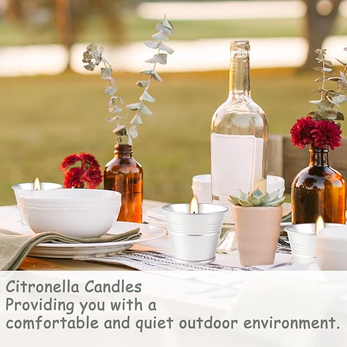Outdoors Citronella Candles 32Pack - Garden Citronella Scented Candles, Long Burning, 2 oz Small Tin Candles Gift Sets for Home Patio Yard Indoors, Balcony, Camping BBQ & Summer Parties.