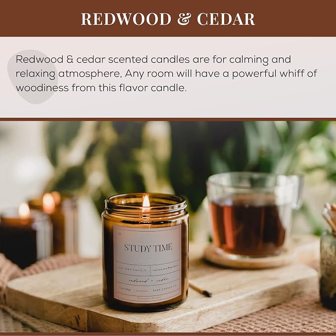Blessed is She Premium California Redwood Scented Candle with Cedar Scent Study Candles, 7.2oz Glass Candle Jar, 100% Soy Wax Candles with Wood Wick, Aromatherapy Candle for Studying Redwood Gifts