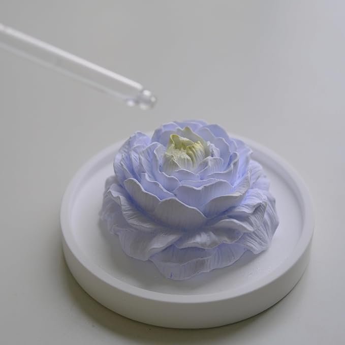 Essential Oil Passive Flower Diffuser -Non-Electric Peony Flower Porcelain Aromatherapy Diffusers for Small Mini Room, Desk Decorative, Bathroom (Purple, Peony)