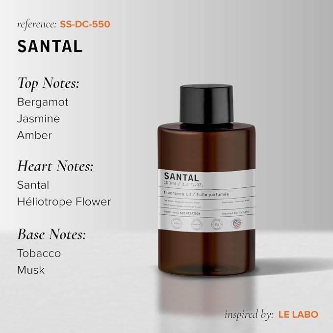 Essential Oils for Diffusers for Home - Santal Oil 3.4 Fl Oz - Everyday Aromatherapy Oil - Long Lasting Hotel Collection - Oils for Diffuser - Made in USA