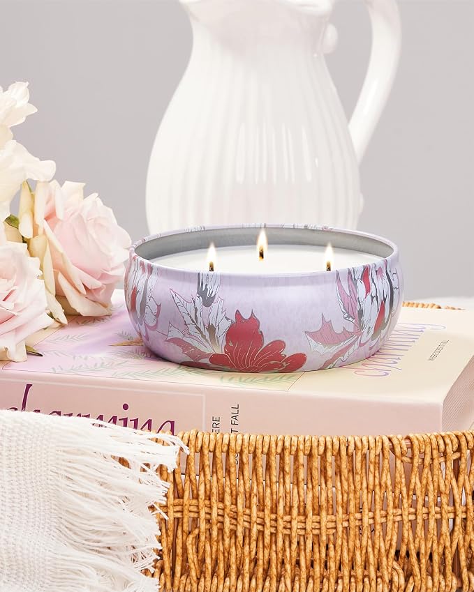 M&SENSE Strawberry Poundcake Scented Candle 12 oz | Large 3 Wick Soy Tin, Over 40 Hour Burning Time, 100% Natural Vegan Wax, Relaxing Aromatherapy