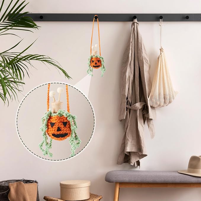 Leelosp 7 Pcs Nightmare Decoration Christmas Pumpkin Crochet Hanging Car Air Freshener with Empty Refillable Essential Oil Diffuser Bottle Clip Knitted Handmade Car Interior Ornament (8 ml, Pumpkin)