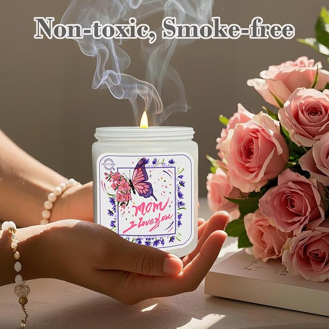 Gifts for Mom, Rose Lily Scented Candles for Home Scented, Soy Wax Aromatherapy Candle, Non Toxic, 50 Hour Long Burning, Birthday, Thanksgiving, Mothers Day Gifts (Mom I Love You, Pink)