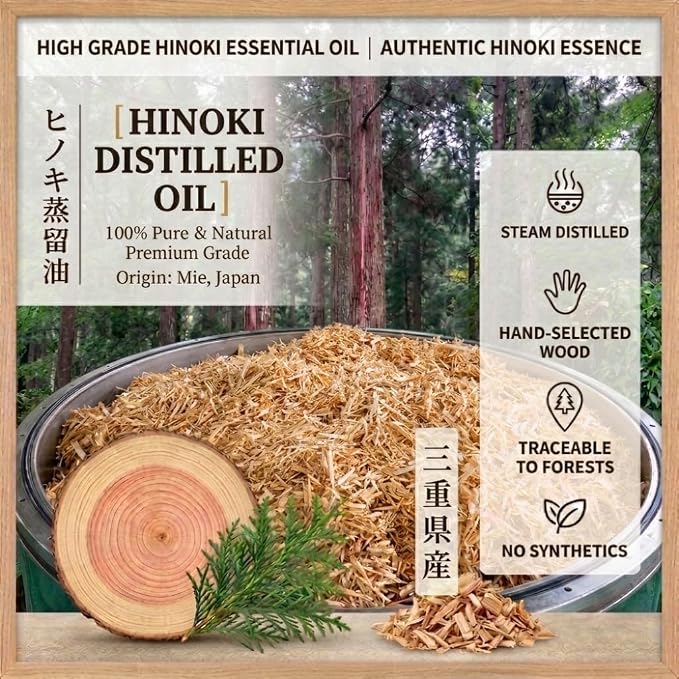Premium Japanese Essential Oil Set - 100% Pure Hinoki & Yuzu Oils for Diffuser & Aromatherapy - Steam Distilled, Therapeutic Grade Produced in Japan - 2 Pack (5ml Each)