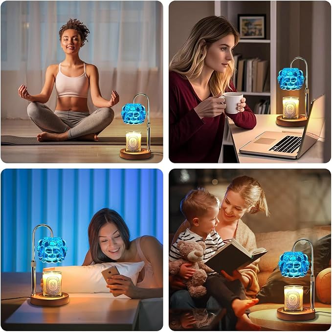 Candle Warmer Lamp with Timer Adjustable - Height Candle Warmer, Dimmer, Vintage Glass Wax Melting Lamps for Home Decor, for Candles in Jars with 2 Bulbs