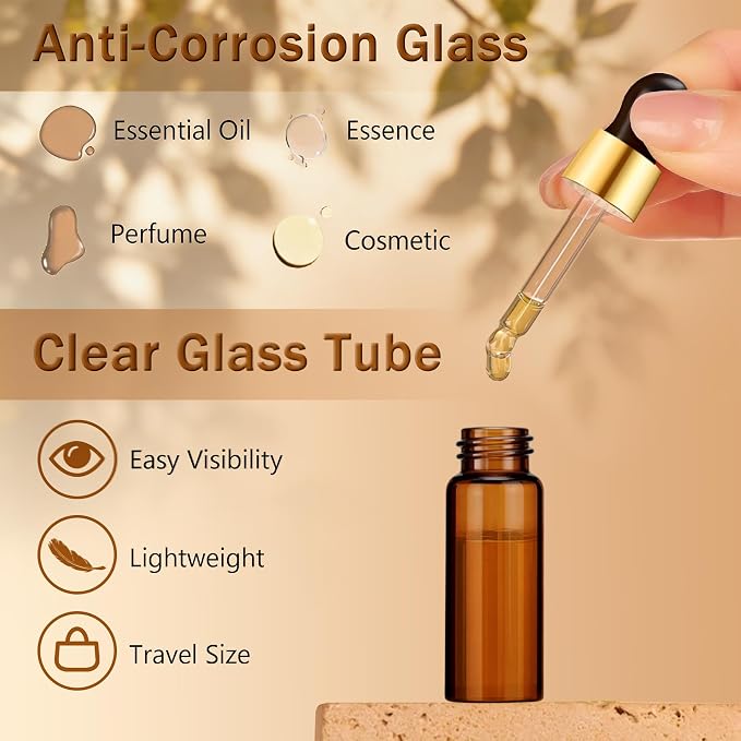 Elfenstall- 10Pcs 5ml Amber Dropper Bottles Small Empty Glass Bottle Sample Containers Liquid Vials for Perfume Essential Oils Cosmetic Aromatherapy Lab and Travel