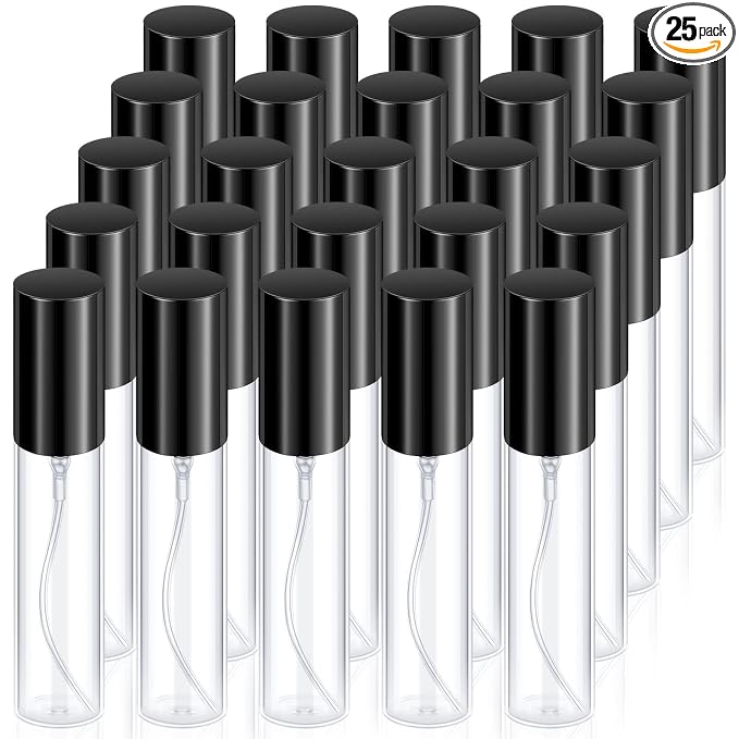 Yinder 25 Pcs 10 ml Glass Refillable Perfume Bottles Bulk Travel Empty Perfume Atomizer Sprayers Portable Spray Bottles Mini Sample Fragrance Containers, Black