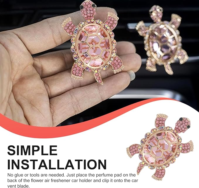 2 PCS Car Air Vent Clips, Shiny Cute Sea Turtle Shaped Air Conditioning Vent Clips, Stylish Vehicle Flavor Diffuser Decorations Fit Women Girl, Universal for Most Cars, Trucks, SUVs (Pink)