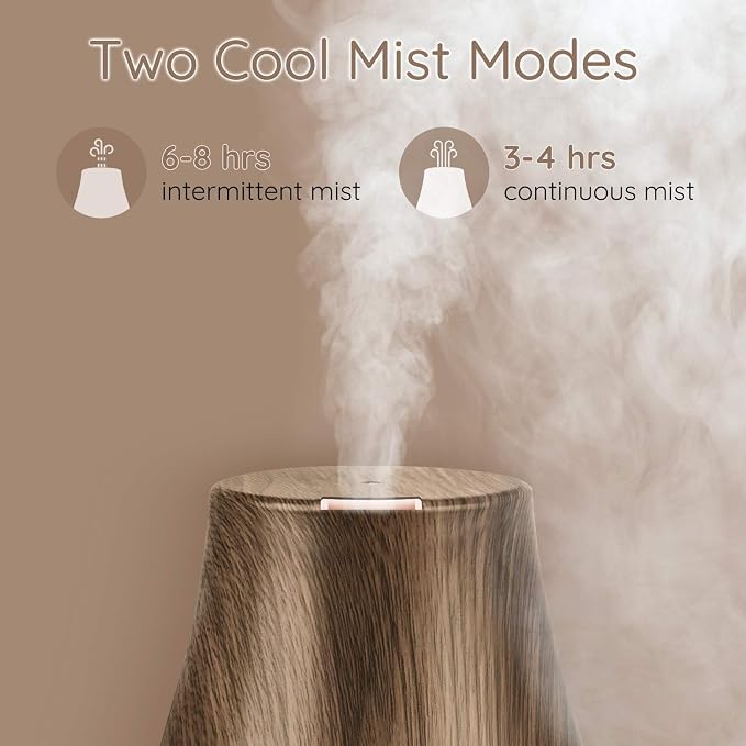 Aromatherapy Essential Oil Diffuser for Room: Air Humidifier Aroma Scent Cool Mist Diffusers Colorful Light Cute Mini Small Waterless Auto Off Ultrasonic for Home Bedroom (Brown Wood Grain)