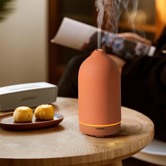 Essential Oil Diffuser,120ml Aromatherapy Ceramic Diffusers with Auto Shut Off Function for Home Office Room(Terracotta)