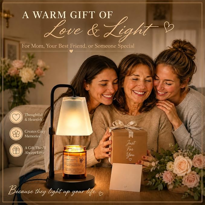 JIMEI Candle Warmer Lamp with Timer Electric Wax Warmer for Scented Wax Melt Warmer Melter for Jar Candles Dimmable Adjustable Height Gifts for Women Mom House Warming Frossted Glass Black