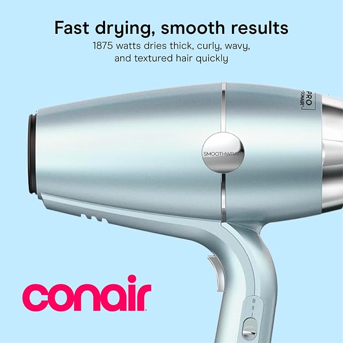 Conair SmoothWrap Hair Dryer | Fast Drying with Smooth Results for Curly and Thick Hair, Mint, 910L