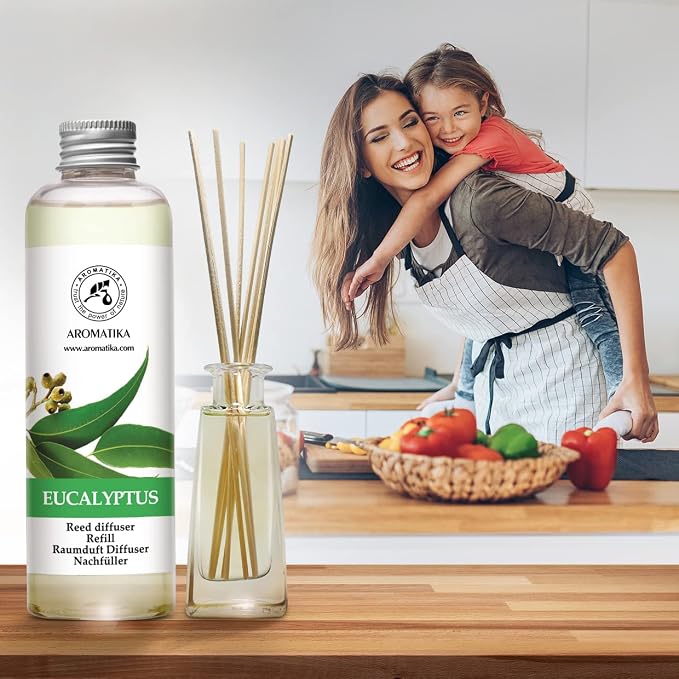 Reed Diffuser Refill Eucalyptus with Eucalyptus & Peppermint Essential Oils 6.8 Fl Oz - Scented Diffuser - Room Diffuser Refill with Fresh and Long Lasting Fragrance - Home Fragrance