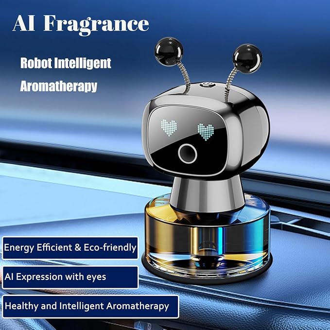 Robot Intelligent Aromatherapy Machine, Smart Cute Robot Car Air Freshener - Fine Spray/Fillable/Four-Gear Adjustment/Vibration Sensing/On-Off/Large Capacity Long-Lasting Fragrance/Gray-V2(Osmanthus)