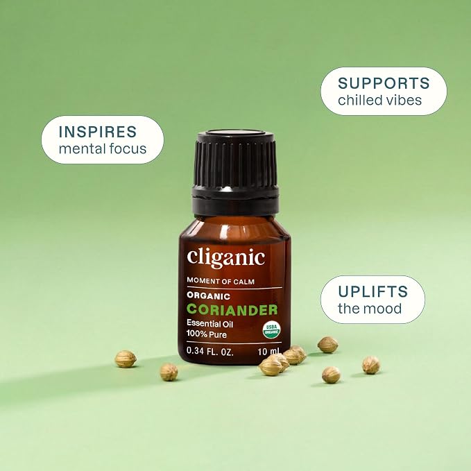 Cliganic Organic Coriander Seed Essential Oil, 100% Pure Natural for Aromatherapy | Non-GMO Verified