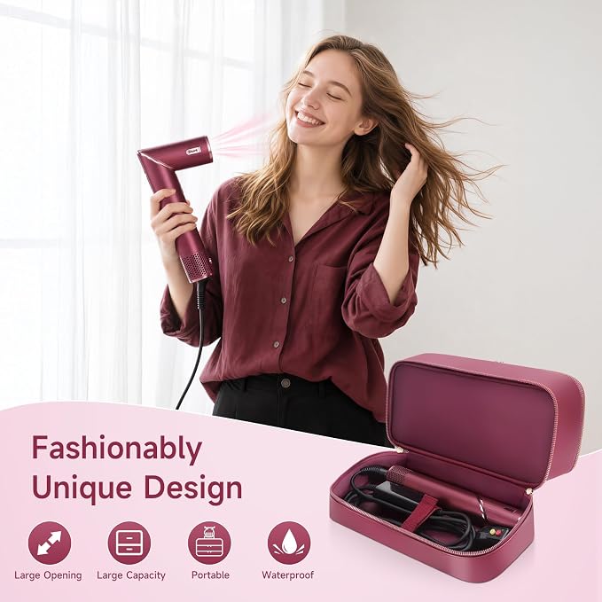 Travel Hair Dryer Case for Shark Flexstyle, Double-Layer Carrying Case for Shark Flex Style Blow Dryer, Portable Hair Tools Storage Organizer Bag for FlexFusion Beauty Hairdryer Attchments (Cherry)