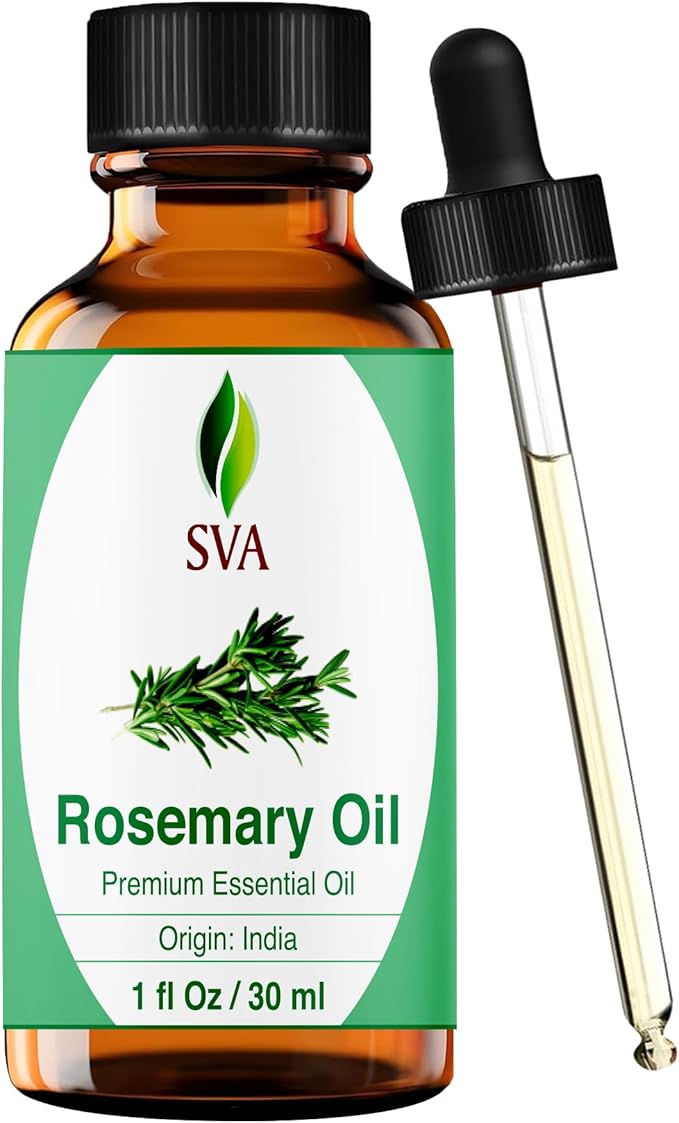 SVA Rosemary Essential Oil – 1 Fl Oz – 100% Natural Rosemary Oil for Hair, Face, Skin Care, Diffuser, Aromatherapy, Scalp, Body Massage, Soap and Candle Making – with Dropper