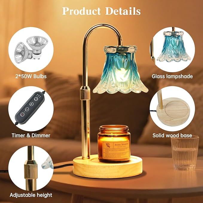 GEEZO Fragrance Candle Warmer Lamp，Electric Candle Warmer with Timer & Dimmer，Mom Christmas Birthday Gifts for Women, House Warming Gifts New Home Bedroom Decor