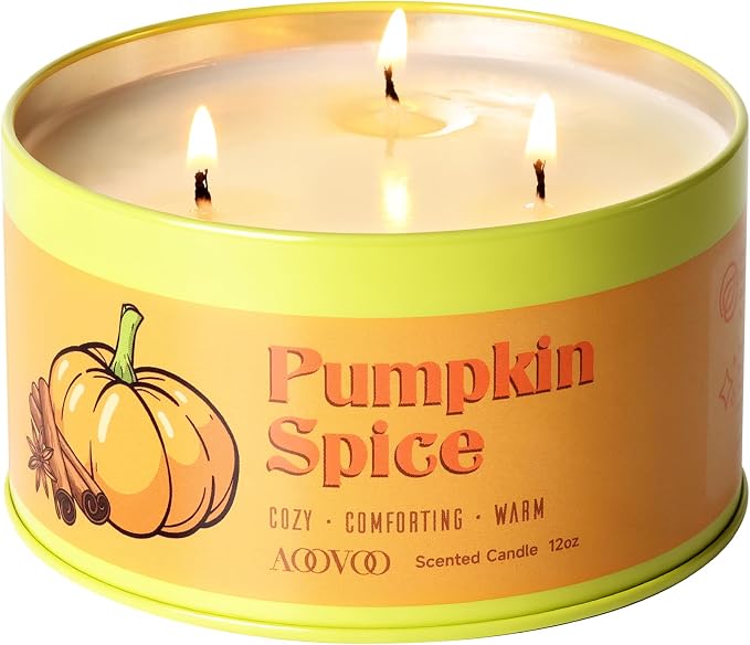 AOOVOO Pumpkin Spice Candle - 3 Wick 12oz Large Fall Candle, Soy Wax Strong Scented Candle Non Toxic, Long Lasting Candles for Home, Aromatherapy Autunm Candles Gift for Women Men