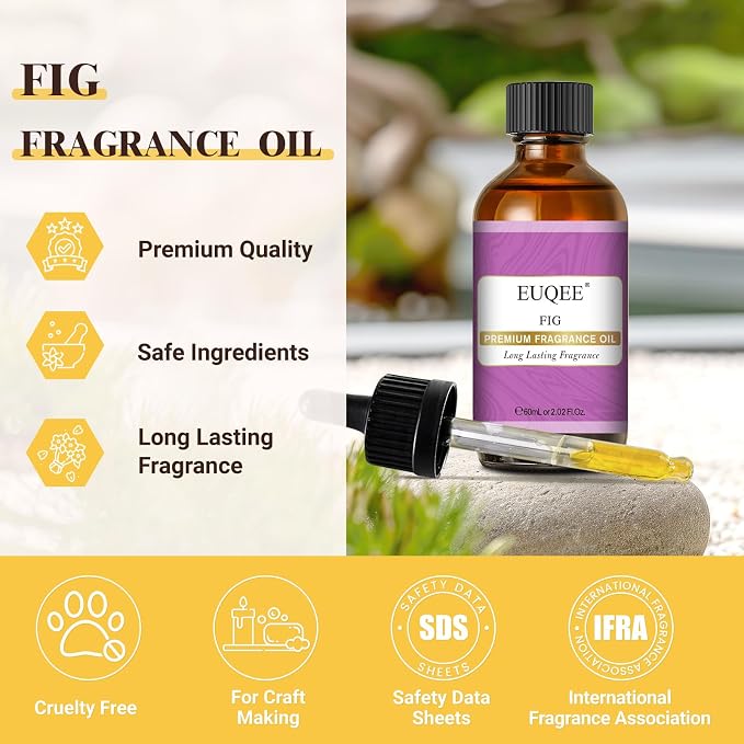 EUQEE Fig Fragrance Oil, Premium Fig Essential Oil 2.02 Fl oz with Glass Dropper for Diffusers, DIY Bath Bombs, Candle Making - 60ML