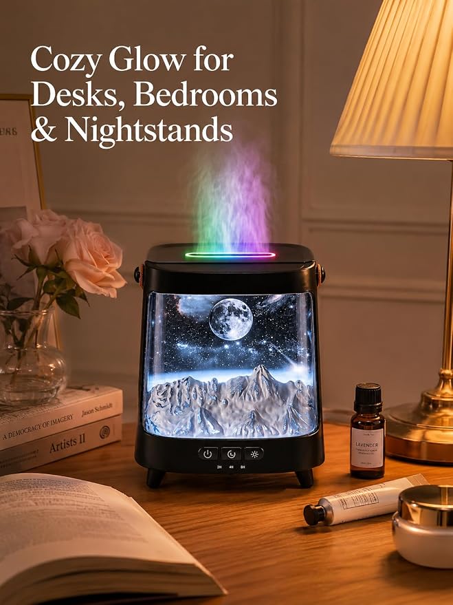 Starry Aroma Diffuser with Remote Control, 200ml Quiet Small Essential Oil Diffuser with 7 Color Soft Glow Night Light, 2 Mist Modes, 3 Timers, Auto Shut-Off, Home Relaxation Gift for Girls Women