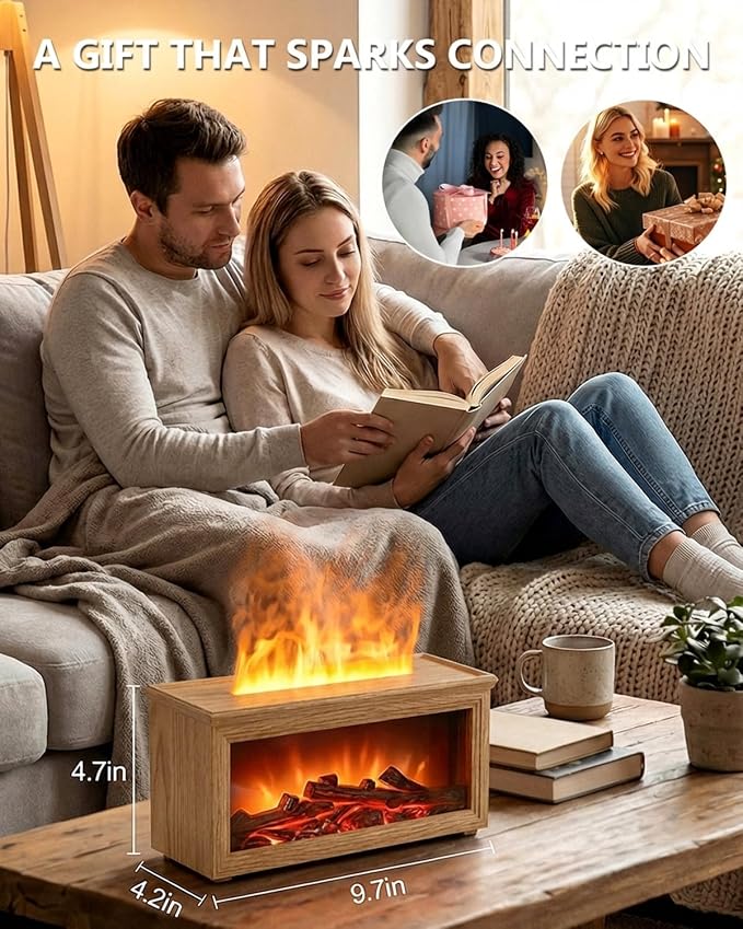 Essential Oil Diffuser, 7-Color Fireplace Fire Flame Aromatherapy Humidifier, 280ml Ultrasonic Aroma Diffuser, Cozy with Time Sets and Remote Control for Bedroom Home Yoga Office
