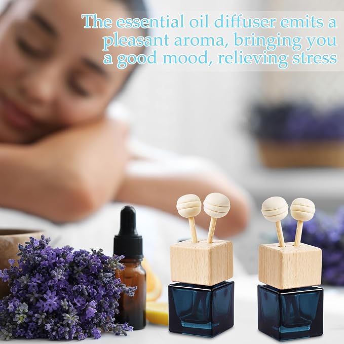 Zubebe 200 Pcs Car Diffuser Bottles Empty Bulk Vent Clip Car Air Freshener Diffuser for Essential Oil Perfume Glass Bottle with Wooden Caps Stick Fragrance Ornament (Black)