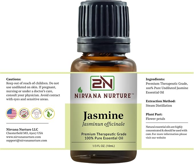 Jasmine Essential Oil, 100% Pure Undiluted, Aromatherapy Oil for Diffuser, Hair & Skin Care