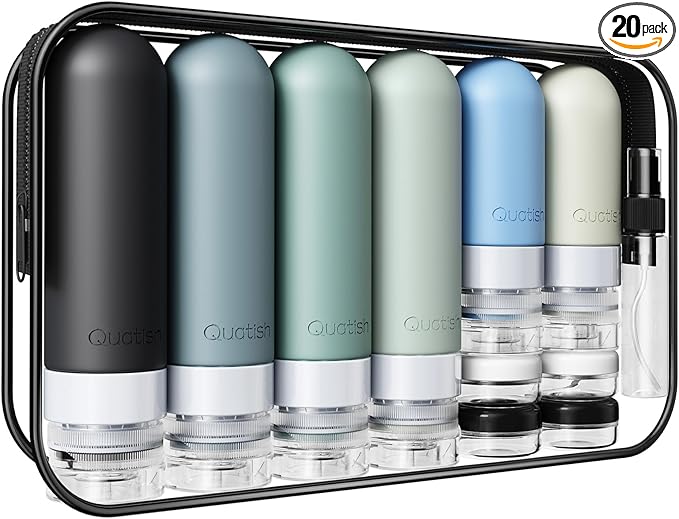 20 Pack Travel Bottles for Toiletries, Original Patented, TSA Approved Travel Size Containers, Leak Proof Silicone Shampoo and Conditioner Bottles Women & Men, Airplane Cruise Essentials, Black