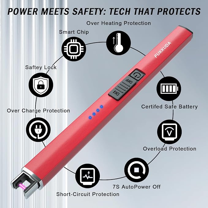 Electric Candle Lighter Rechargeable Lighters Stocking Stuffers for Women Plasma Arc Lighters Windproof & Flameless with USB Rechargeable Battery Double Safety Switch (Ruby Red)
