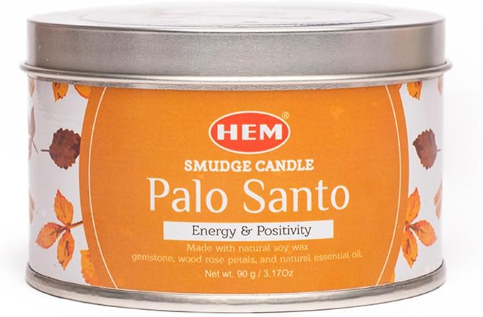 HEM Palo Santo Smudge Candle 3.2 oz Natural Soy Wax Candle with Real Crystals Inside | Long-Lasting 20 Hour Clean Burn | Home Cleansing, Meditation & Energy Purification