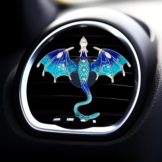2 Pcs Bling Dragon Car Air Freshener Vent Clips, Crystal Rhinestone and Enamel Dragon Air Vent Clips Car Diffuser Cute Car Interior Decoration Accessories for Women Gift (Blue Red)