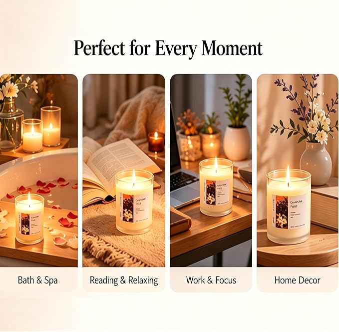 Lavender Scented Candle for Sleep & Relaxation, Natural Soy Wax Candle with Cotton Wick, 50 Hour Soy Candle Clean Burn Aromatherapy Candle for Home, Yoga, Spa & Gifts Meditation & Stress Relief