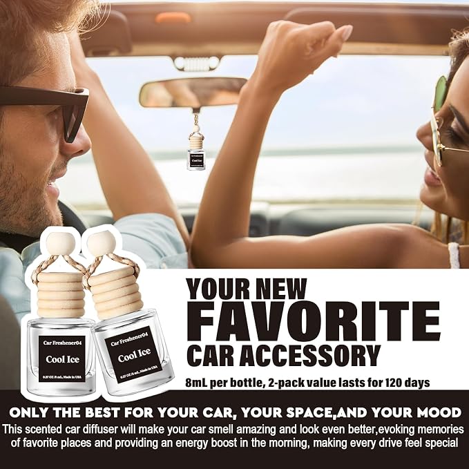 C Classy Hanging Car Air Freshener 2 Pack, Glass Bottle Diffuser, Long-Lasting Fragrance, Cute Car Accessories for Women & Men, Made in USA