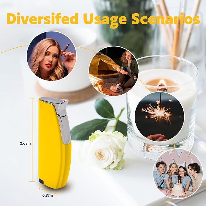 2 Pack Torch Lighter Butane Lighter,Refillable Mini Lighter for Candles Fireworks,Gifts for Friends Or Family Members(NO PREFILLED) (Yellow)