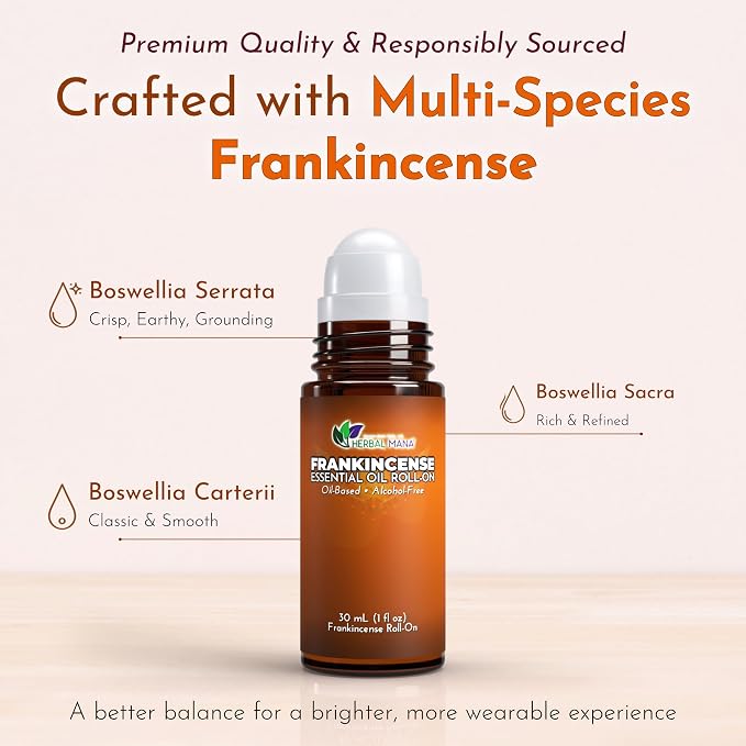 Frankincense Essential Oil Roll-On, 30mL (1 fl oz) – Pre-Diluted in Fractionated Coconut Oil (FCO) – Oil-Based, Alcohol-Free Aromatherapy Roller