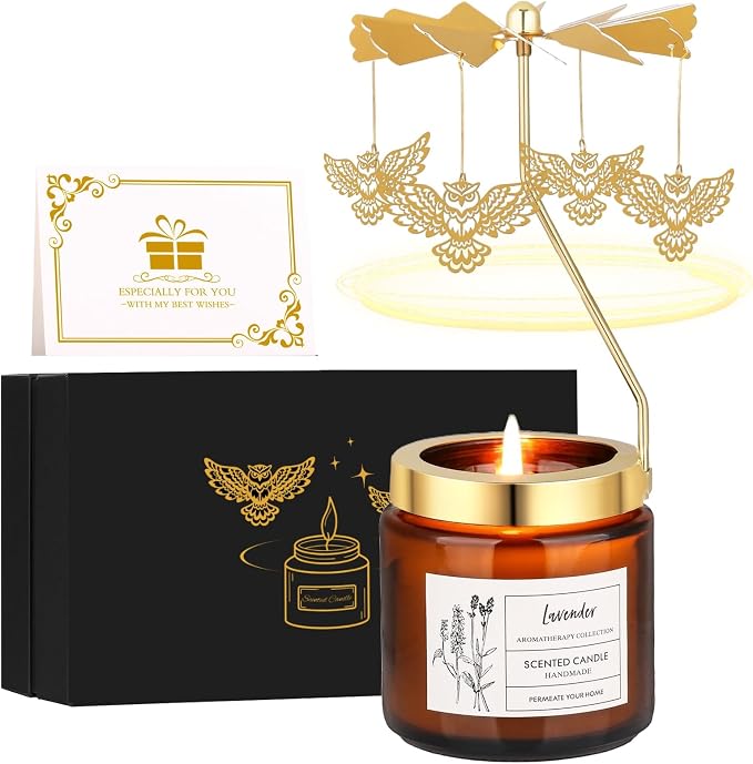 Owl Candle Gifts for Women, Rotatable Lavender Scented Candle Gifts for Mom Wife Anniversary Valentine's Day Christmas, Unique Birthday Gift for Sister Girlfriend with Gift Box