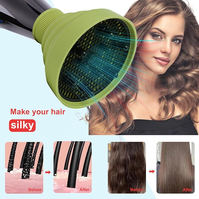 Universal Collapsible Hair Dryer Diffuser Attachment-Foldable Portable Travel and Easy Storage Hair Diffuser Fit Most Hair Dryers with Nozzle Diameter D-1.575Inch to 1.968 Inch (4-5cm)- Green