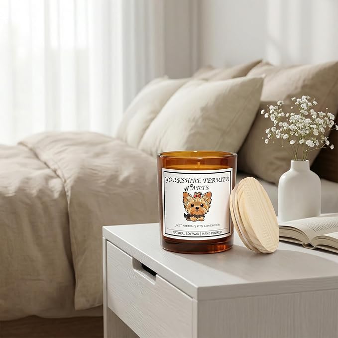 Yorkshire Terrier Gifts for Women | Birthday Gifts for Mom | Light When Dog Farts Candle | Cedar By Natural Soy Wax | Pet Safe Friendly Memorial Candles for Home Scented Household Essentials