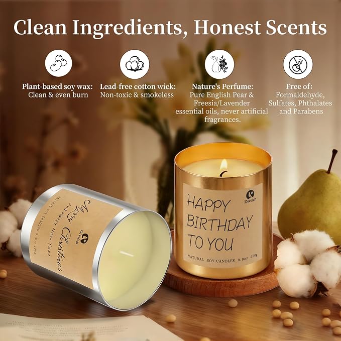 Birthday Candles Gifts for Women Men, Handmade Soy Scented Candle Aromatherapy Decorations Gift for Mom, Dad, Sister, Teacher, Friends, Daughter Son, Lavender Scented, 9.9oz