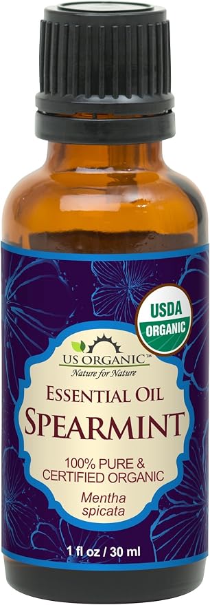 US Organic 100% Pure Spearmint Essential Oil - USDA Certified Organic, Steam Distilled - W/Euro droppers (More Size Variations Available) (30 ml / 1 fl oz)