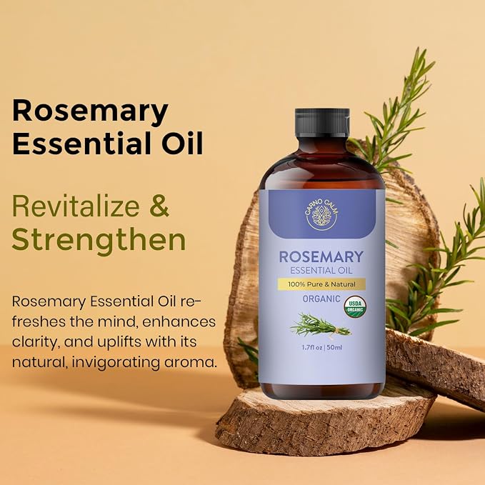 Rosemary Essential Oil | USDA Certified Organic Rosemary Oil for Hair Growth and Skin | Aromatherapy & Diffuser | 1.7 fl. Oz