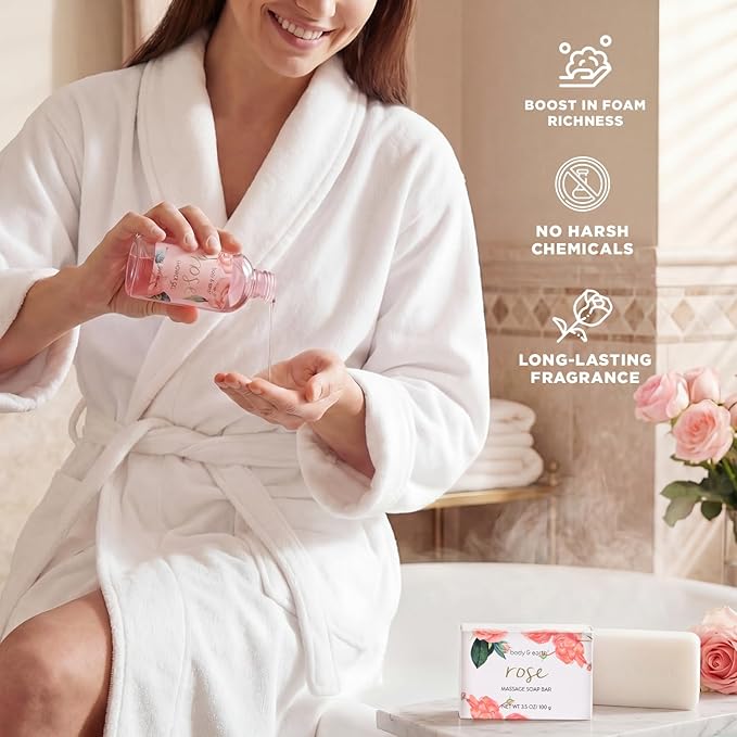 BODY & EARTH Spa Gift Set for Women - Luxurious 5 Pcs Bath and Body Box, Rose Scent, Includes Body Wash, Body Butter, Body Lotion and More, Birthday Mothers Day Gifts for Mom Self Care Kit for Her
