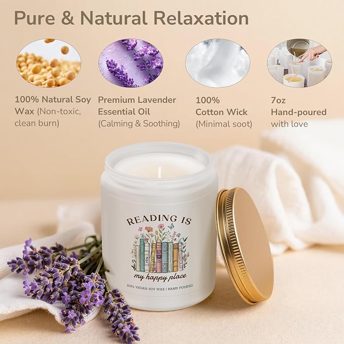 Gifts for Book Lovers, Book Lovers Gift, Bookish Gift, Birthday Christmas Bookish Bookworm Presents for Readers Librarian - Lavender Candle 7oz